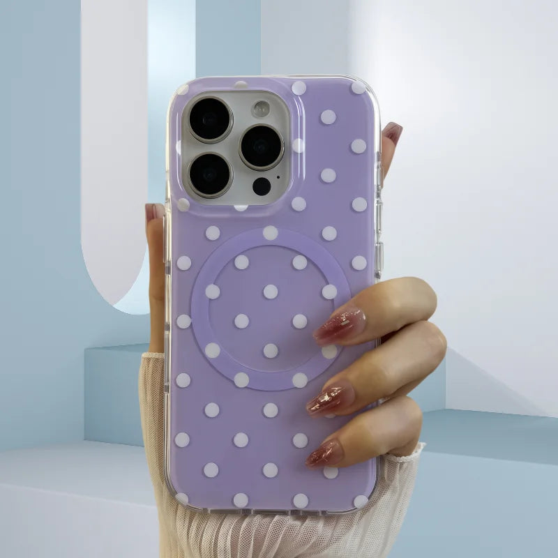 Polka Dots MagSafe Case for iPhone 14–16 Pro Max – Matte & Shockproof