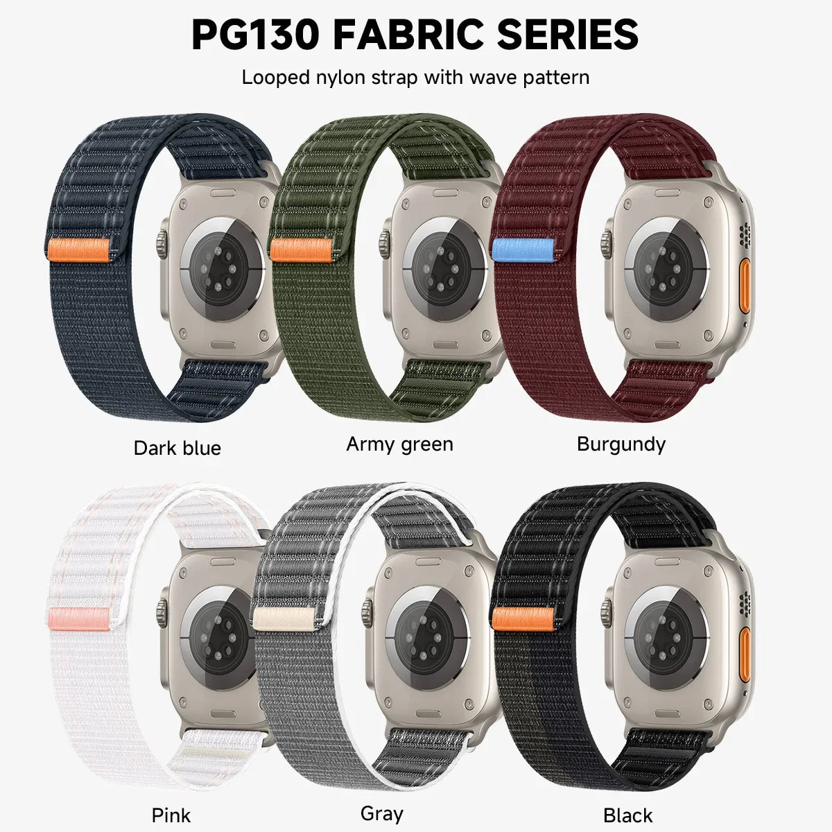 Nylon Wave Pattern Strap for Apple Watch Ultra 2 & Series 10–3, Adjustable 38–49mm Band