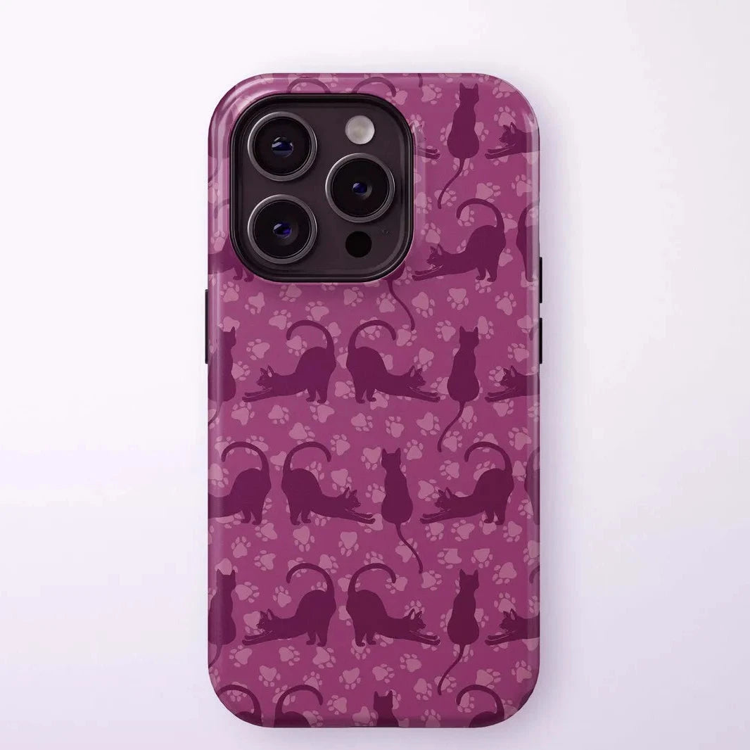 Luxury Purple Cat Pattern Case for iPhone 17–11 Pro Max Double-Layer Cover