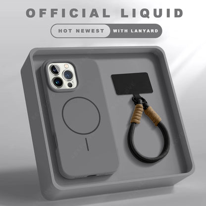 MagSafe Silicone Case with Lanyard for iPhone 11–14 Plus & Pro Max