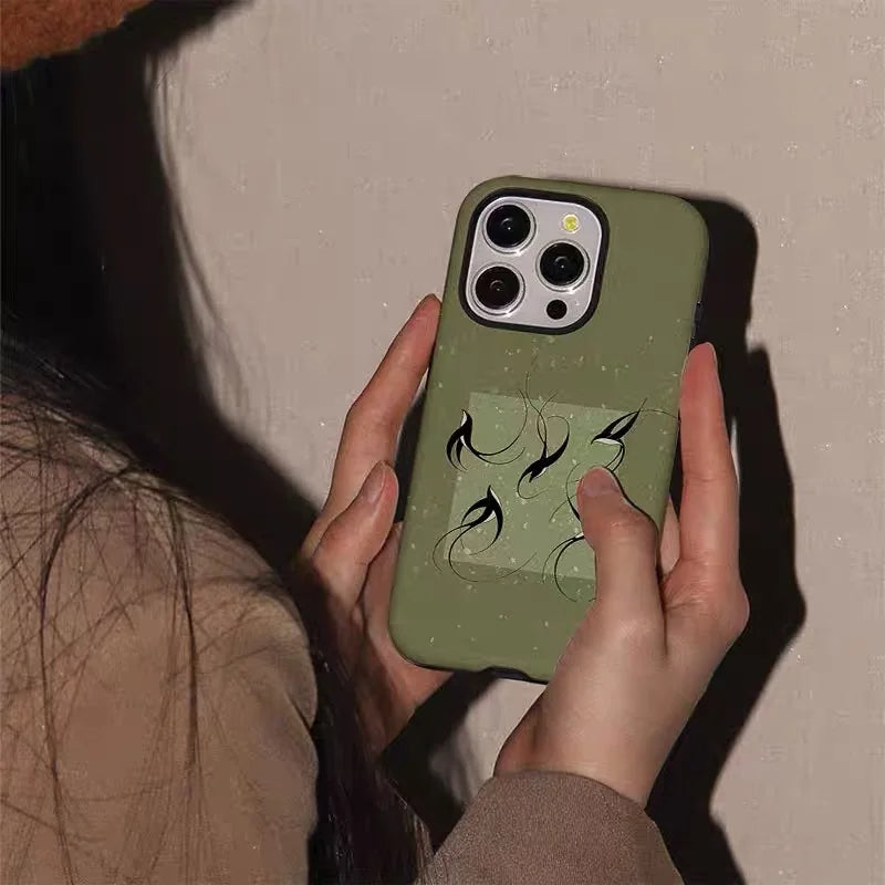 Magnetic Acrylic TPU iPhone Case Green Flying Swallow Design