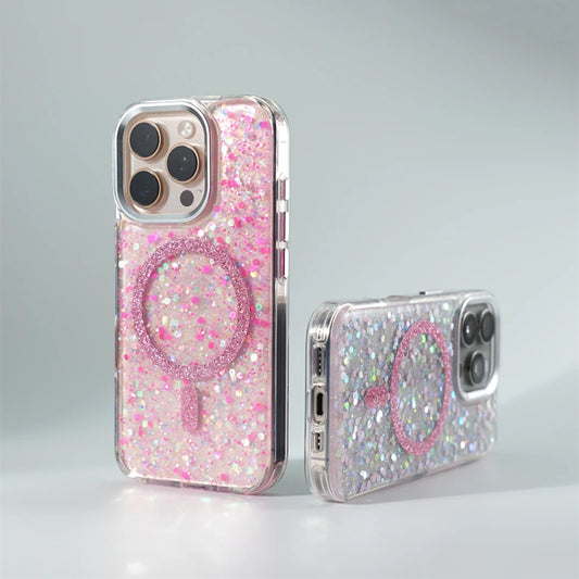 Glitter Foil MagSafe Case for iPhone 15/16 Pro Max – Shockproof Cover