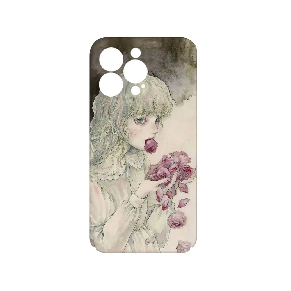 Two-in-One Magnetic Manga Purple Flowers iPhone Case