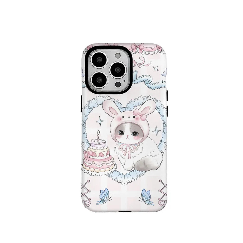 INS Rabbit Birthday Cake Case for iPhone 15 Pro Max 14 13 12 11 XR Acrylic TPU