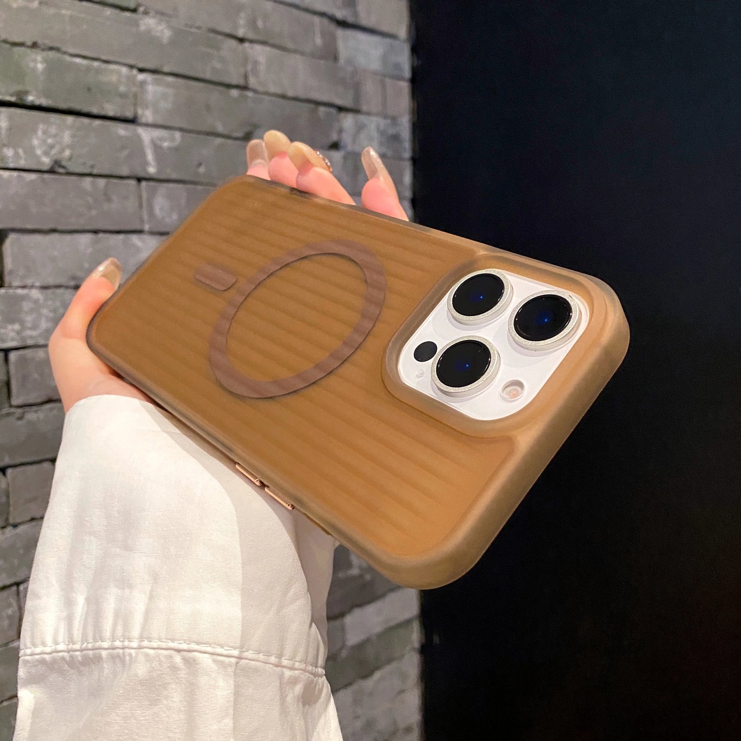 Corrugated Pattern MagSafe Case for iPhone 12–16 Pro Max Matte Shockproof Cover