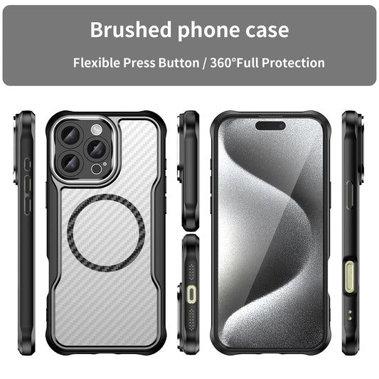 Brushed Carbon Fiber Lens Protect Case for iPhone 16 Pro Max & 16 Plus MagSafe