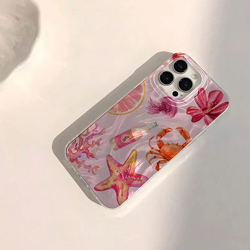 Cute Pink Sea Life Case for iPhone 16 15 14 13 12 11 Pro Max SE2