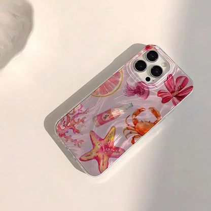 Cute Pink Sea Life Case for iPhone 16 15 14 13 12 11 Pro Max SE2