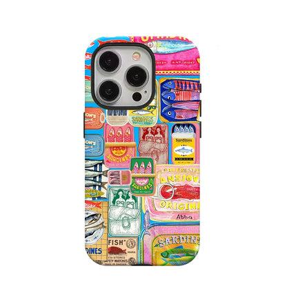 Design-Conscious Sardine Cans 2-in-1 Tough Glossy Phone Case for iPhone 17–7 Plus XR