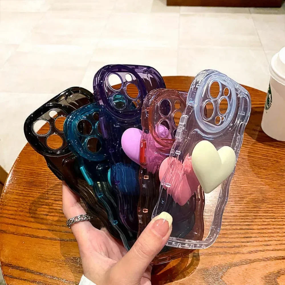 3D Heart Candy Color Airbag Case for iPhone 15 14 13 12 11 Pro Max Soft