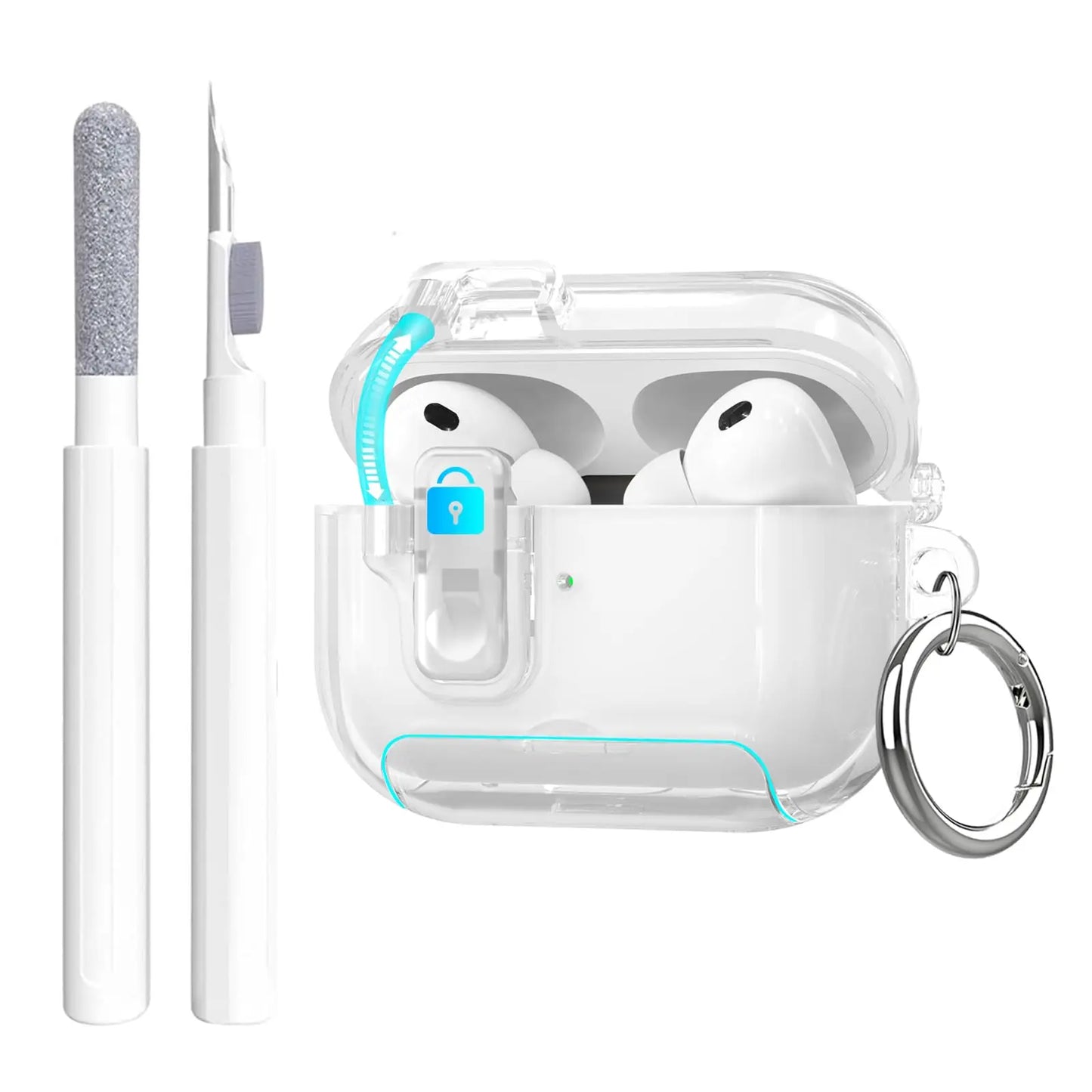 2025 Clear Magnetic Lock Case for AirPods Pro 3 with Stand & Cleaning Kit