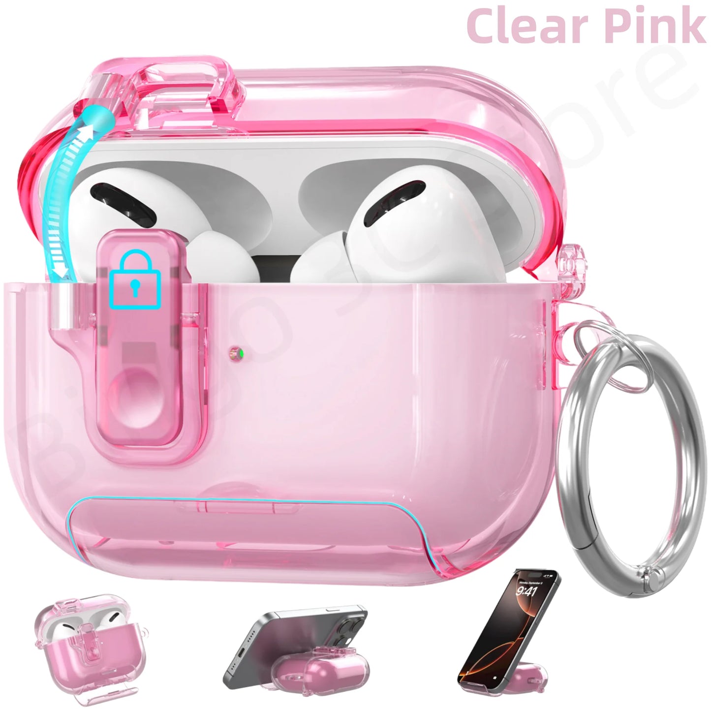 2025 Clear Magnetic Lock Case for AirPods Pro 3 with Stand & Cleaning Kit