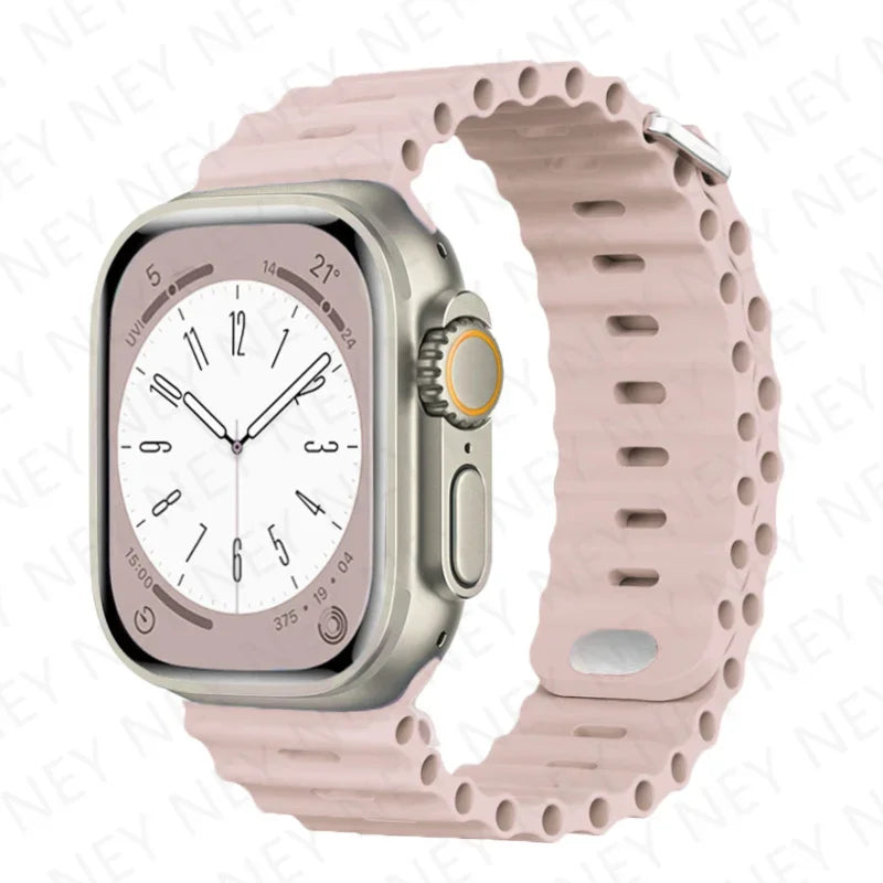 Ocean Silicone Strap for Apple Watch Ultra 2 & Series 9–3 SE, Adjustable 40–49mm Band