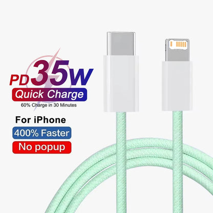 35W PD Fast Charging USB-C Cable – Nylon Braided Data Cord for iPhone & iPad