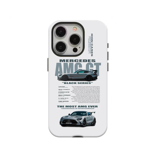 Cool Silver Car Racing Phone Case for iPhone 16 15 14 12mini 7Plus XR Glossy 2in1
