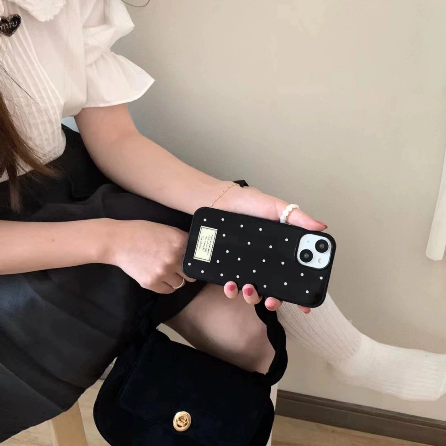 Korean Luxury Polka Dot Phone Case for iPhone 16–7 Pro Max Y2K Style
