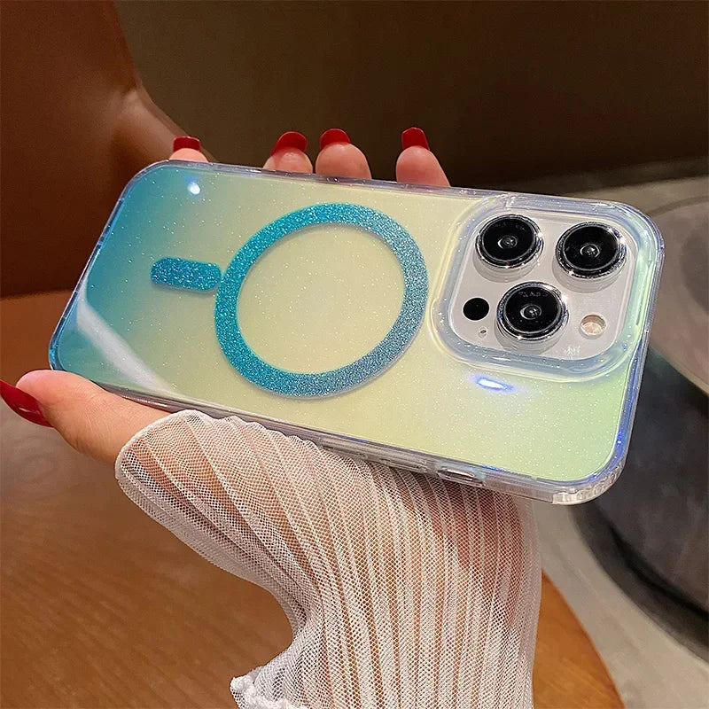 Aurora Glitter MagSafe Case for iPhone 11 12 13 14 Pro Max Gradient Cover