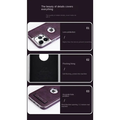 Invisible Fold Stand Leather Case for iPhone 16–11 Pro Max with Gold Bezel