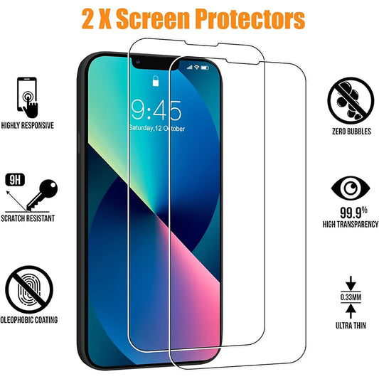 2PCS Tempered Glass + Shockproof Case for iPhone 15 14 13 12 11 Pro Max