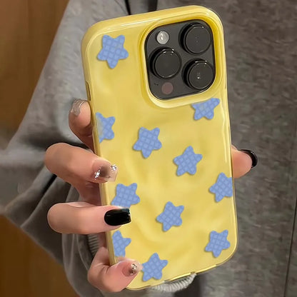 Cartoon Black Checkered Star TPU Case for iPhone 11–16 Series
