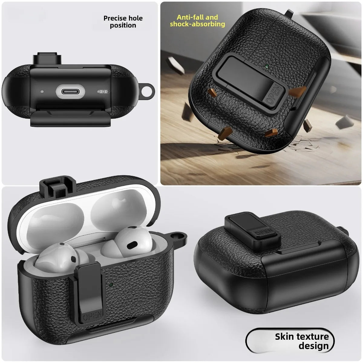 Shockproof Leather Protective Case with Bracket for AirPods Pro 2 & AirPods 4