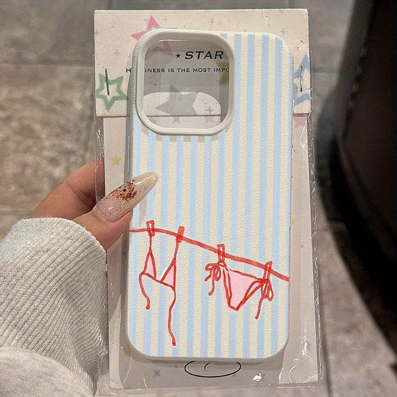 Fresh striped lichee cover, elegant soft TPU, shockproof for iPhone 16-11.