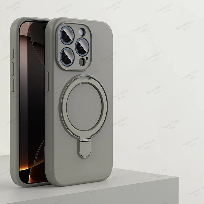 Magnetic Silicone Case with Kickstand for iPhone 11–14 Pro Max Plus