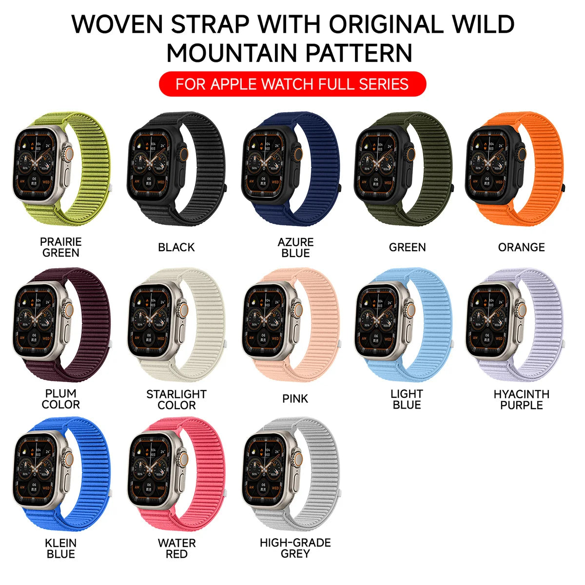 Nylon Braided Sport Strap for Apple Watch Band 10 9 8 SE Ultra 2 49mm–38mm