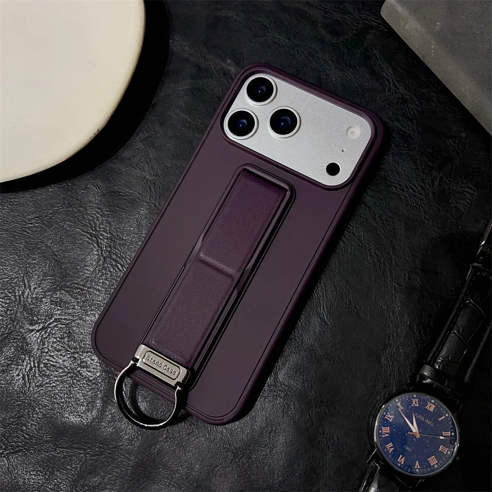 Metal Ring Wrist Strap Stand Case for iPhone 17, 16, 15, 14, 13 Pro Max Air