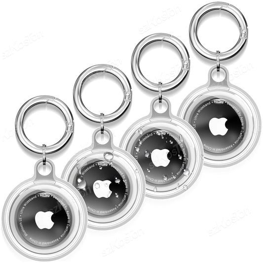 4-Pack Waterproof Silicone AirTag Holder with Keychain for Pets & Luggage