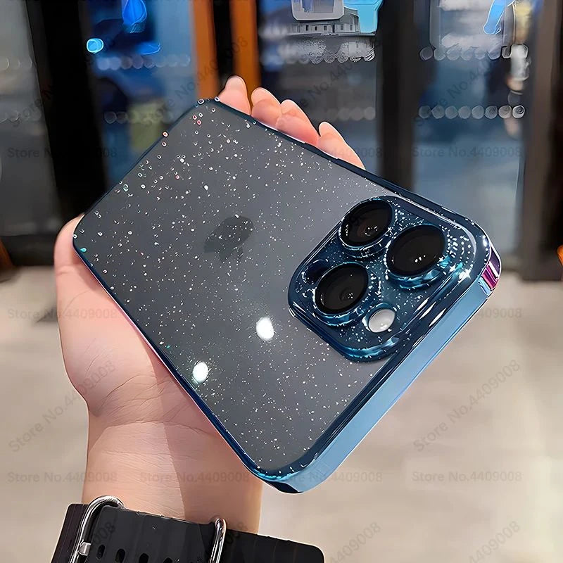 Luxury Clear Glitter Plating Case for iPhone 16 15 14 13 12 Pro Max Plus