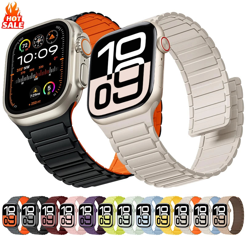 Magnetic Silicone Band for Apple Watch Ultra 3 2 Series 11 10 9 8 7 6 SE