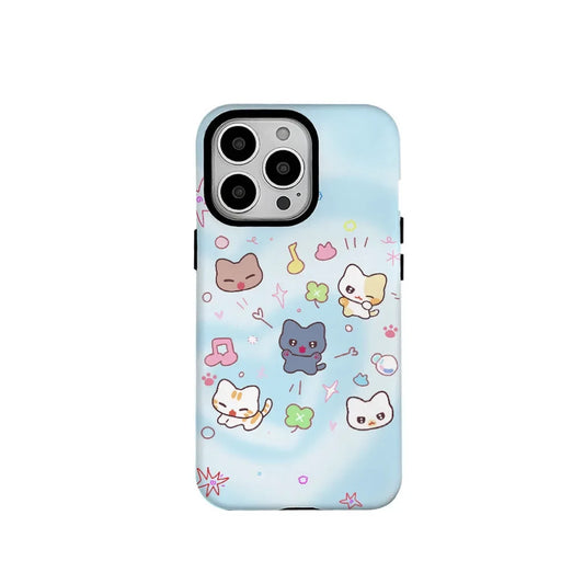 Korean INS Blue Gradient Music Cat Case for iPhone 16 Pro Max 14 13 11 X