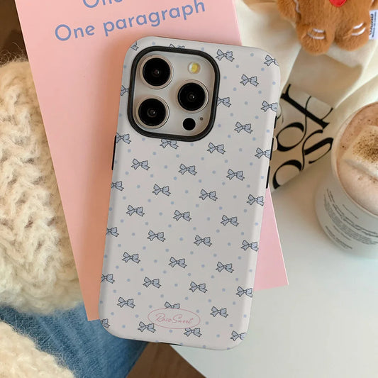 INS Korean Blue Bow Tie Case for iPhone 16 Pro Max 15 14 13 12 11 16 Plus