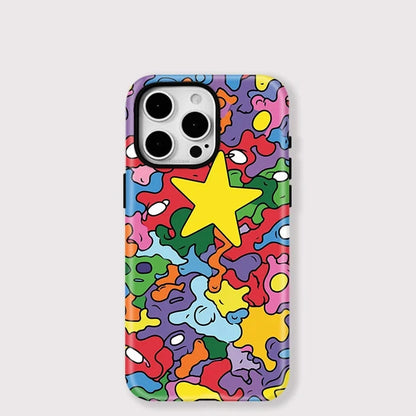 Colorful Star MagSafe Case for iPhone 16–11 | Matte 2-in-1 Magnetic Cover
