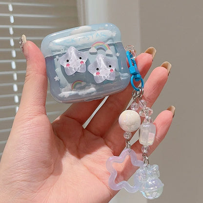 Cute Star Cloud Rainbow Soft Case with Blue Pendant for AirPods 2 3 Pro 2 4
