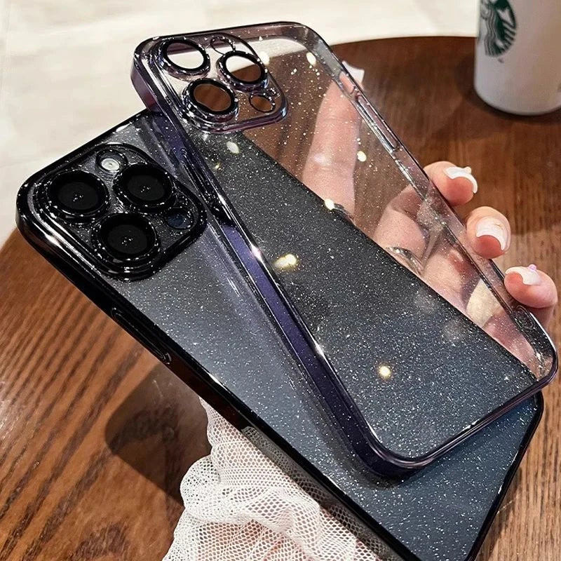 Luxury Clear Glitter Plating Case for iPhone 16 15 14 13 12 Pro Max Plus