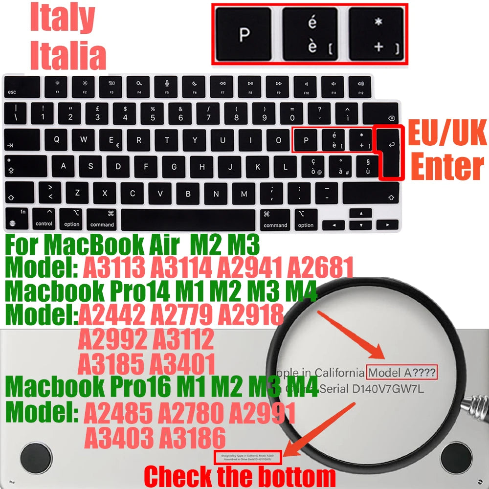 Keyboard Cover for MacBook Pro/Air 2022–2024 M1–M4 Chip 14–16 Inch