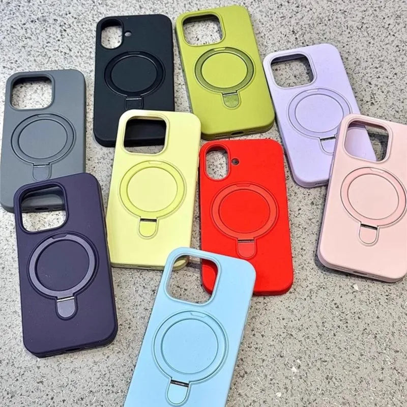Luxury Magnetic Liquid Silicone Stand Case for iPhone 14 Plus/13/12 Pro Max