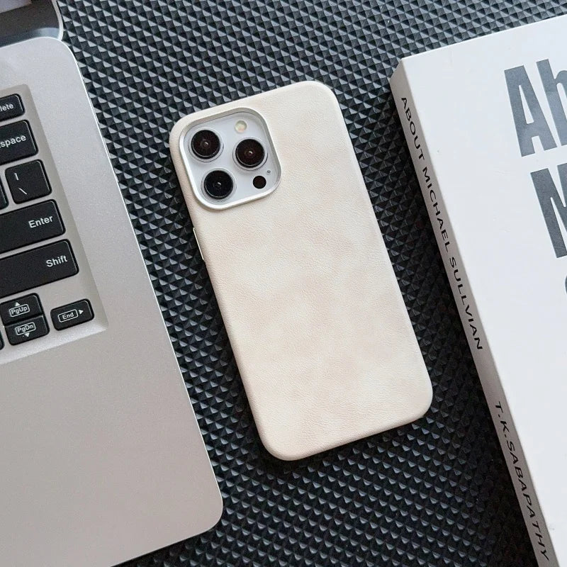 Luxury Vintage Leather Magnetic Case for iPhone 17–12 | Metal Frame Cover