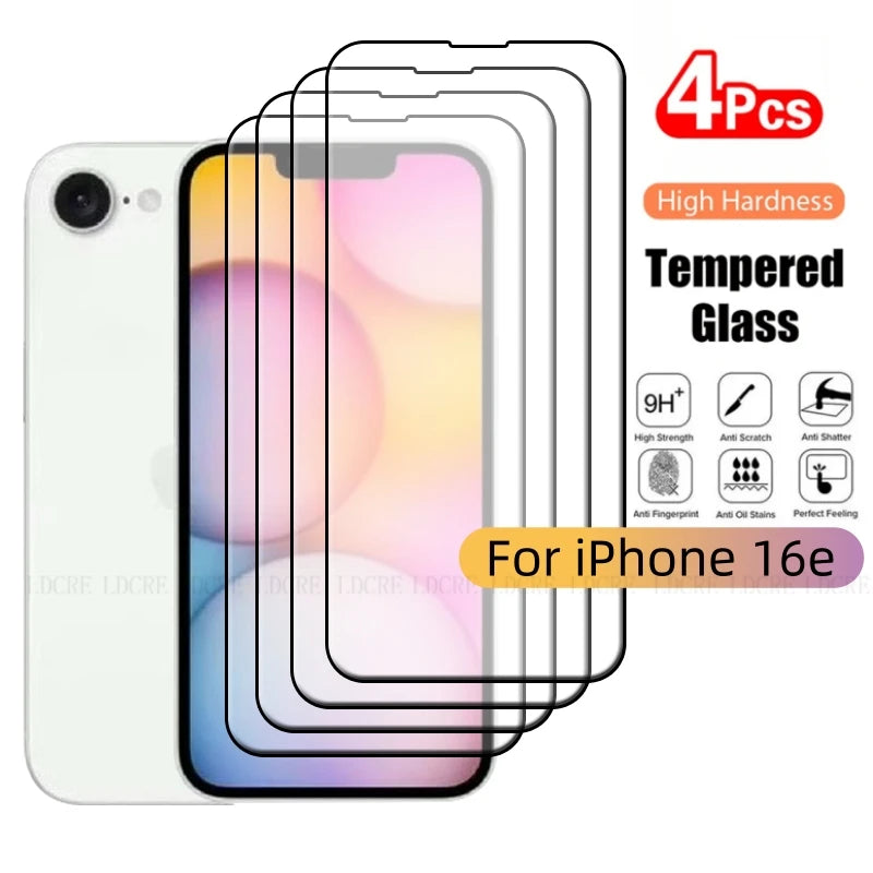4-Pack Full Cover Tempered Glass Screen Protector for iPhone 16e – 9H HD