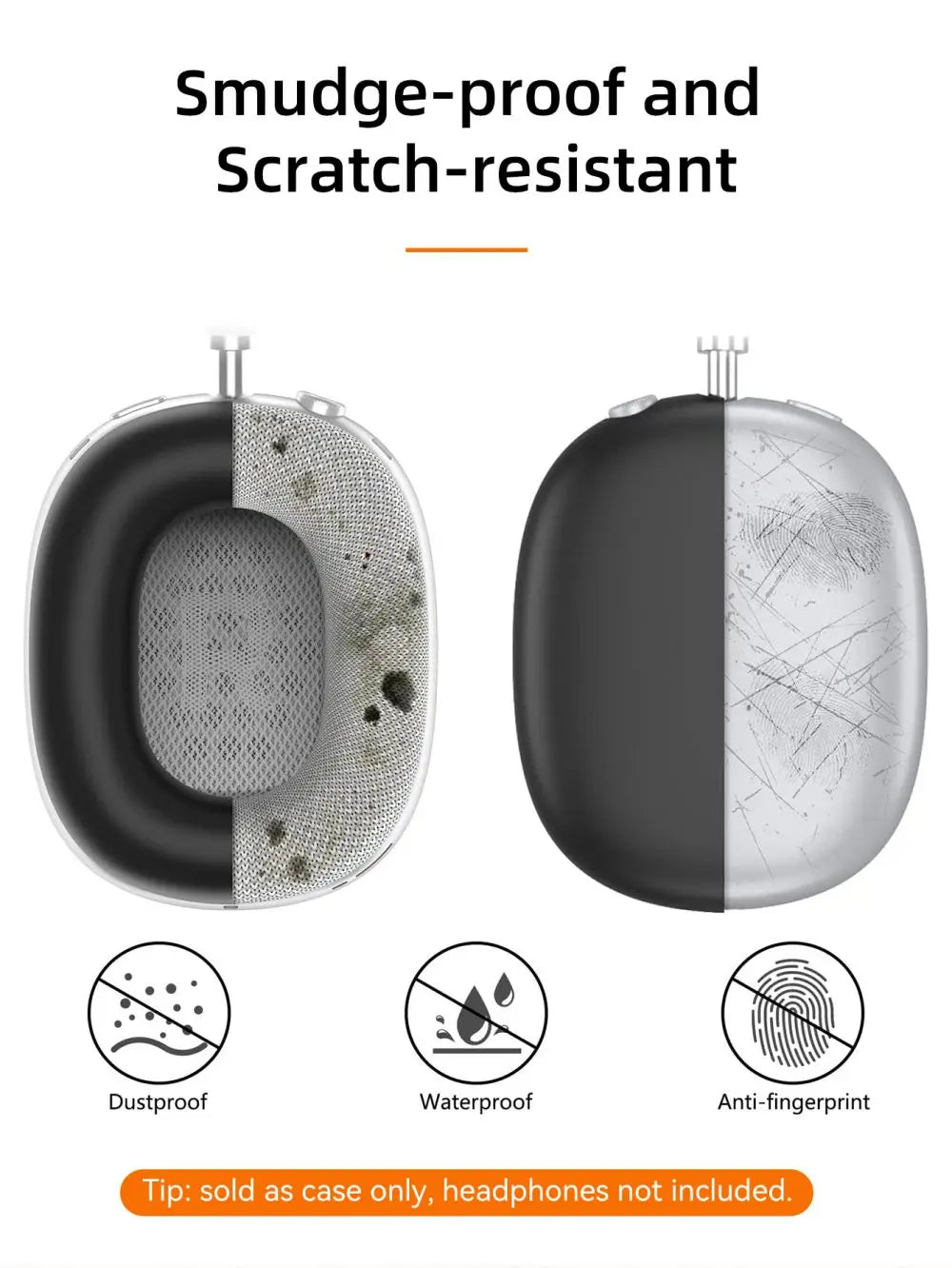 4-in-1 AirPods Max Case, Silicone & TPU Clear Cover with Shockproof Ear Pads & Headband