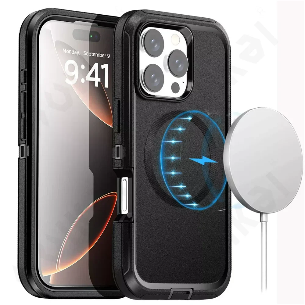 Rugged MagSafe Kickstand Case for iPhone 16 15 14 Pro Max Plus