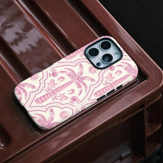 Pink Coconut Tree 2-in-1 Glossy Tough Case for iPhone 16 Pro Max 15 14 12 Mini XR