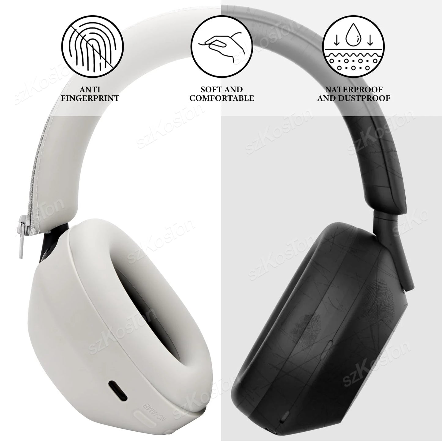 Silicone Protective Case for Sony WH-1000XM5 Headphones Headband & Earmuffs