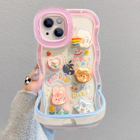 Cartoon 3D Rainbow Love Heart Phone Holder Case for iPhone 16–11 Pro Max