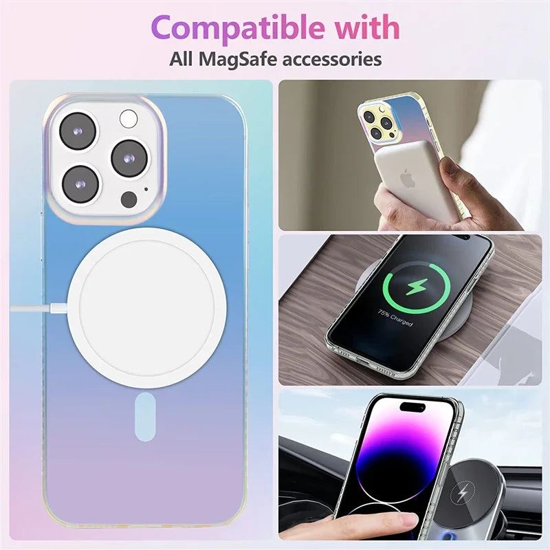 Magnetic Laser Gradient Case for iPhone 16 15 14 13 12 Pro Max