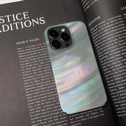 Dreamy Iridescent Pearl Texture Case – Chic iPhone Full-Cover Back
