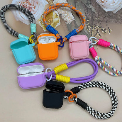 Korean Candy Color Soft Silicone Case for AirPods 1–4 with Anti-Lost Lanyard