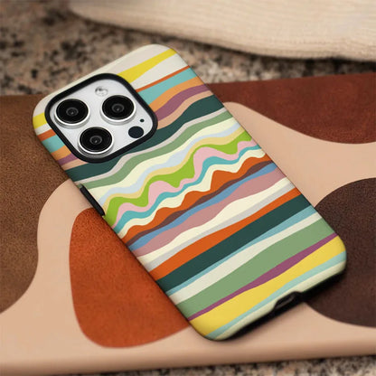 Colorful Striped Case for iPhone 16 15 14 13 12 11 Pro Max XR XS 7 8 Plus 2-in-1